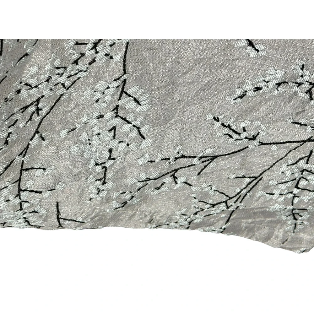 ThreadHouse Metallic Cherry Blossom Shower Curtain Silver Black Print Faux Silk